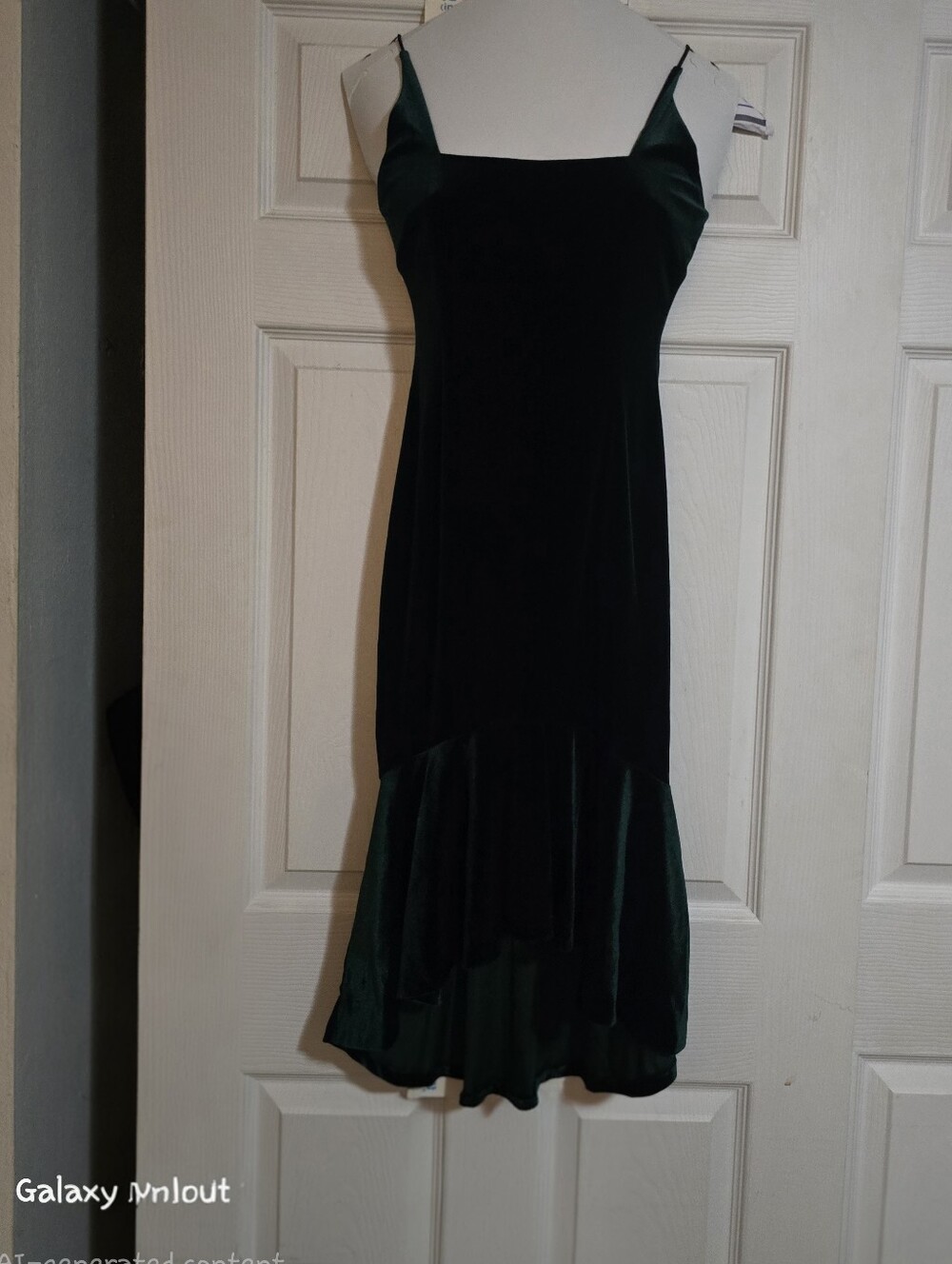 Aqua Dark Green Velvet Midi Slip Dress